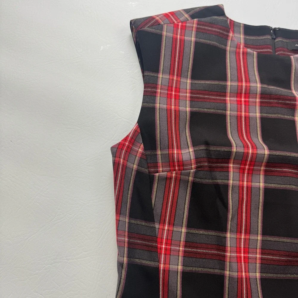 Ann Taylor Womens Red Black Plaid Sleeveless Shift Dress Career Size 10